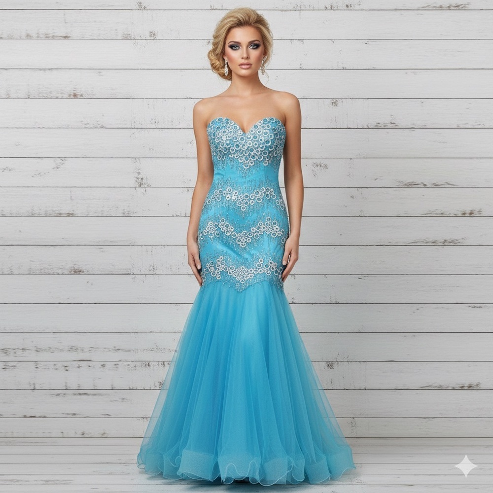 Tony Bowls Le Gala Light Blue Embellished Mermaid Gown Size 2